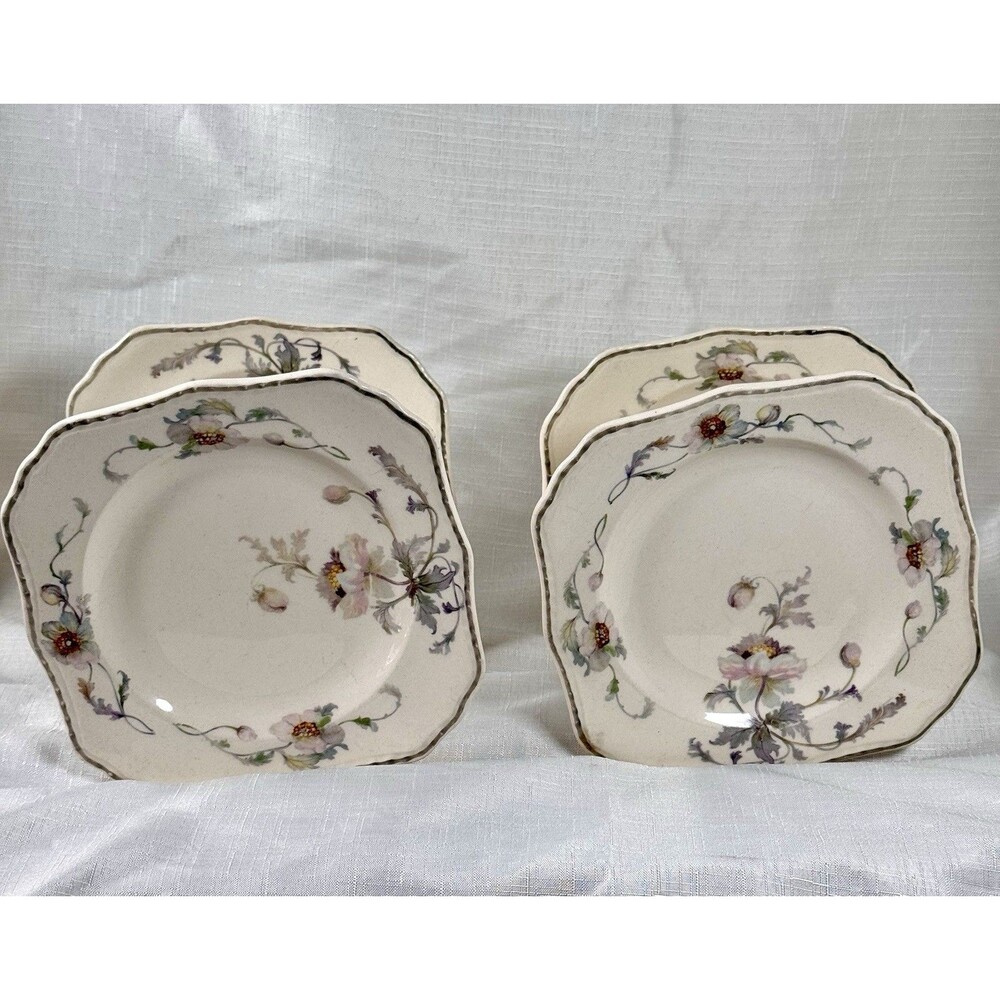Vintage Stuebenville Ivory Bread Plates Set of 4 Rose Dawn STB137 Square 6”